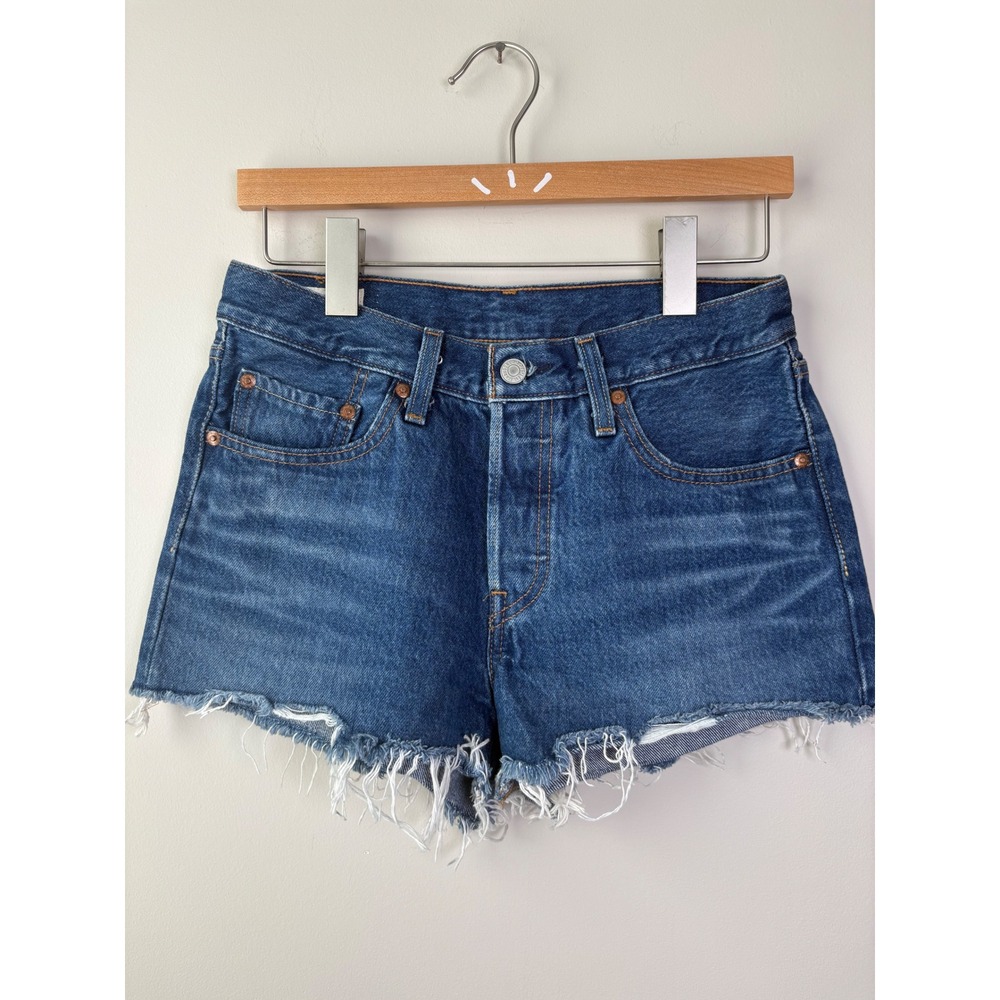Levis Premium 501 Original Cutoff Denim Shorts Medium Wash Blue W26 32317-0105